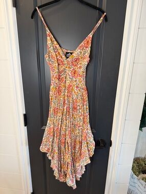 Angie Pink and Orange Floral Asymmetrical Sundress